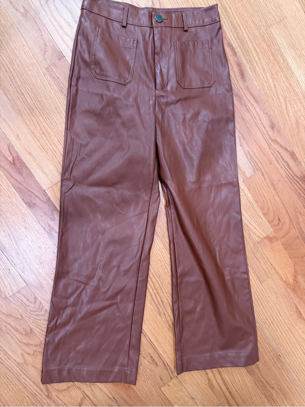 Faux Leather Wide-Leg Pants in Cognac Brown